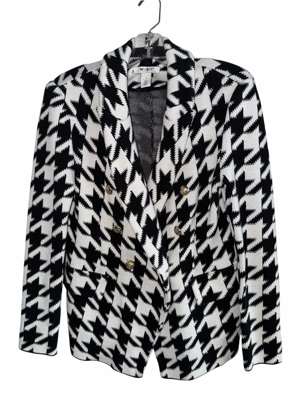 White House Black Market Black & White Houndstooth Double-Breasted Blazer Small